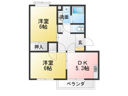 ファインハオス B棟(2DK/1階)の間取り写真