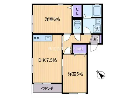 フェリースK(2DK/1階)の間取り写真