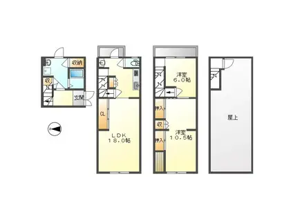 京橋町ビル 居住用(2LDK/1階)の間取り写真