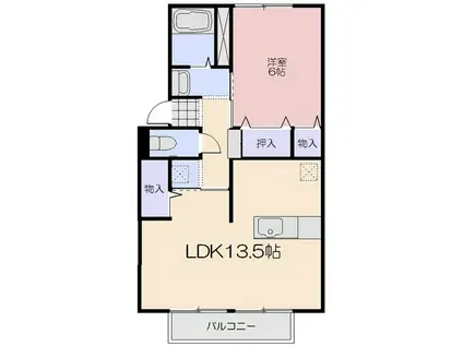 ウエスタンコーポ(1LDK/2階)の間取り写真