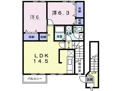 コートヤードB(2LDK/2階)の間取り写真