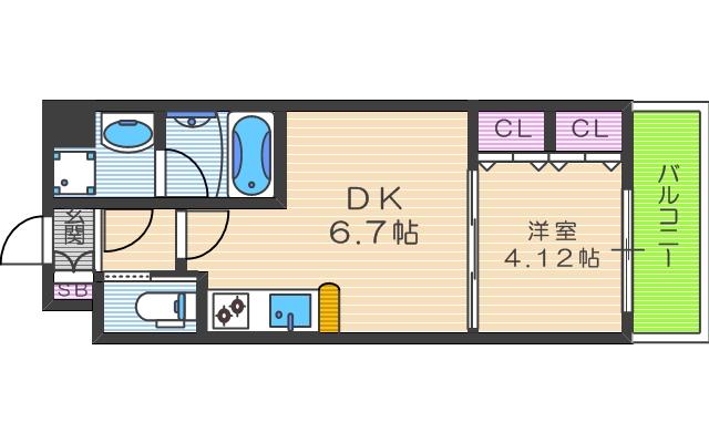 プレジオ中津(1DK/5階)の間取り写真