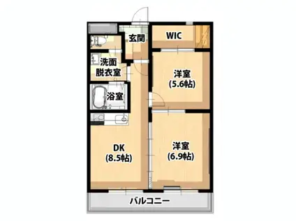 ヴィラフォンテ(2DK/2階)の間取り写真