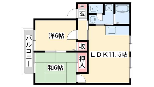 チェスナット(2LDK/1階)の間取り写真