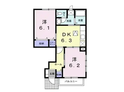 ヴィオラ・フィオーレ(2DK/1階)の間取り写真
