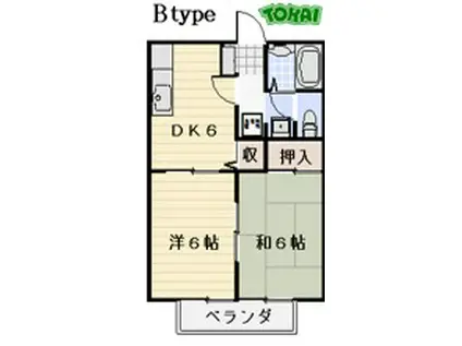 フルール II棟(2DK/2階)の間取り写真