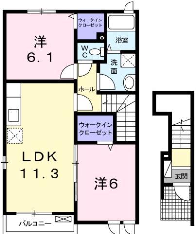 アリーヴィオA(2LDK/2階)の間取り写真