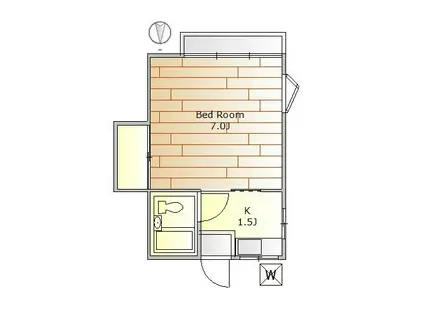 東急東横線 都立大学駅 徒歩14分 敷礼無 広々7帖 2階(1K/2階)の間取り写真
