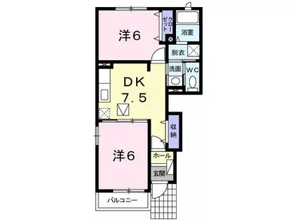 カーネリアン(2DK/1階)の間取り写真