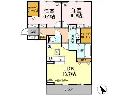 ディーシャンブル八田 A(2LDK/1階)の間取り写真