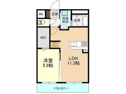 昭和町ユーミー(1LDK/2階)の間取り写真