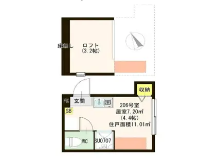 ハーモニーテラス平井IV(ワンルーム/2階)の間取り写真