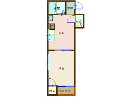 ライフ北迫(1DK/2階)の間取り写真