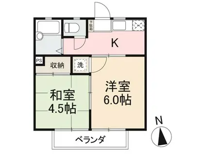 シャトレーハイツII(2K/2階)の間取り写真