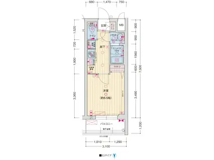 ヴィラ四条大宮(1K/5階)の間取り写真