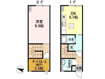 メゾネットみなみE(1SDK/1階)の間取り写真