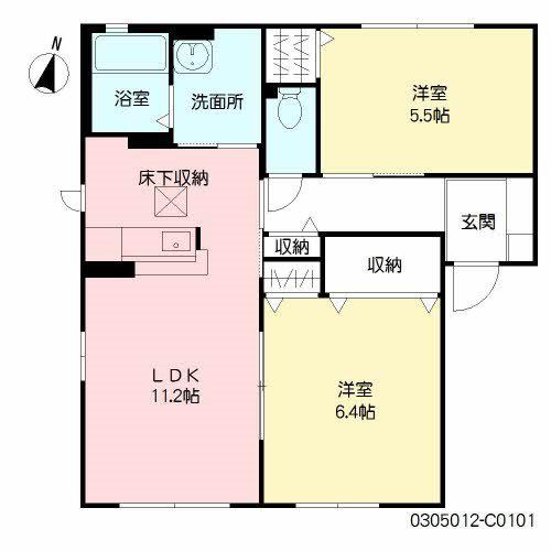 ソレアード21B棟(2LDK/1階)の間取り写真