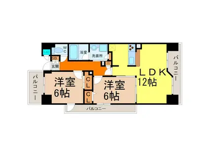 ヴィラエーデル大須(2LDK/4階)の間取り写真