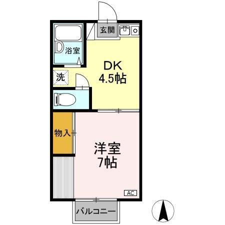 エルマンション(1DK/2階)の間取り写真