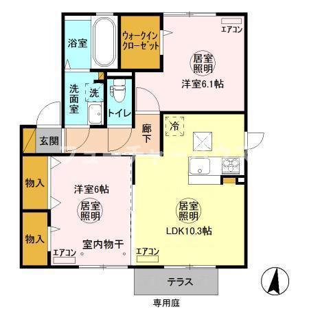 グランマーレ K(2LDK/1階)の間取り写真