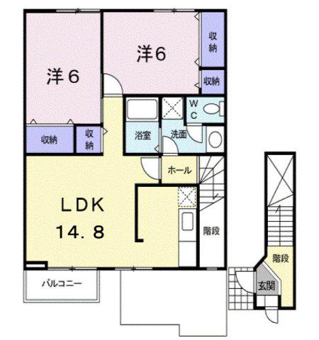 グランドソレーユB(2LDK/2階)の間取り写真