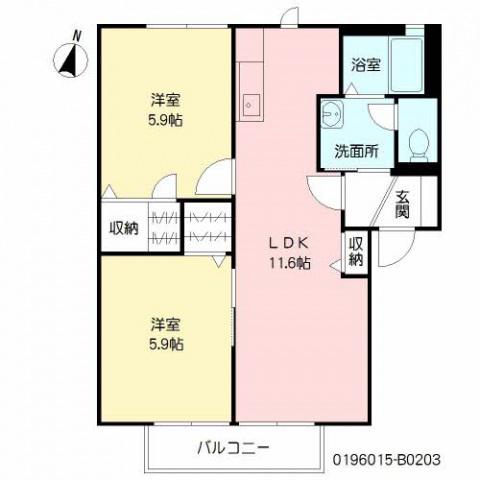 シャーメゾン陽光B棟(2LDK/1階)の間取り写真