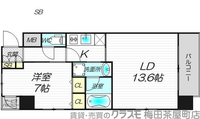 S-RESIDENCE淀屋橋(1LDK/5階)の間取り写真