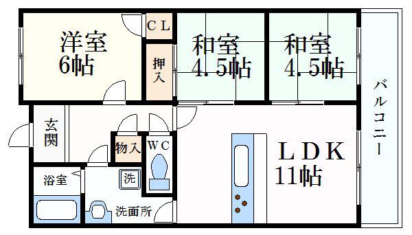 ヌーベルバーグイヌイ(3LDK/4階)の間取り写真