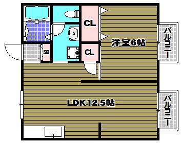 神愛ハイツ(1LDK/1階)の間取り写真