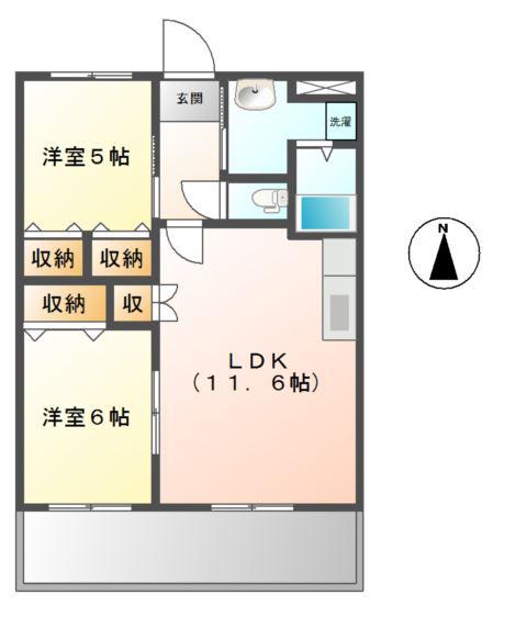 オリンピアE(2LDK/2階)の間取り写真