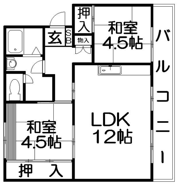 釈尊寺第一7号棟(2LDK/5階)の間取り写真