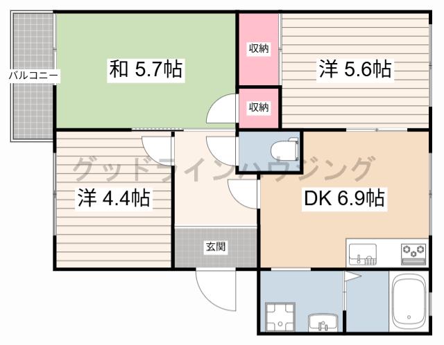 ガーデンハイツ緑ヶ丘E(3DK/2階)の間取り写真