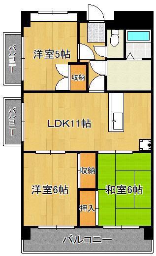サンシティ駅南(3LDK/3階)の間取り写真