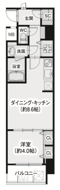 スプランディッド淀屋橋DUE(1DK/13階)の間取り写真