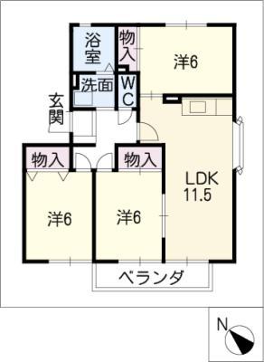 ハートホーム山本B・C・D棟(3LDK/3階)の間取り写真