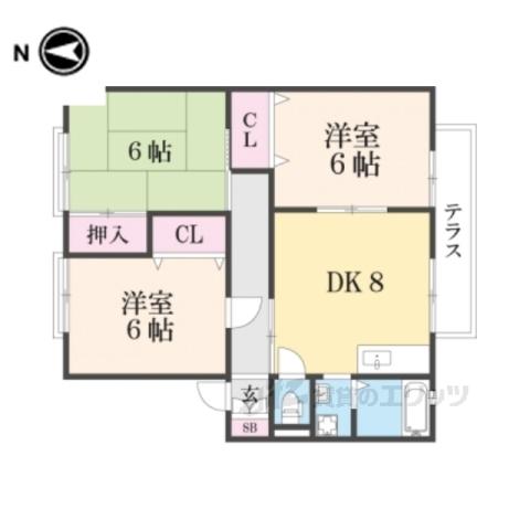 ファミール中B棟(3DK/2階)の間取り写真