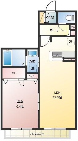 アンソレイエ(1LDK/2階)の間取り写真