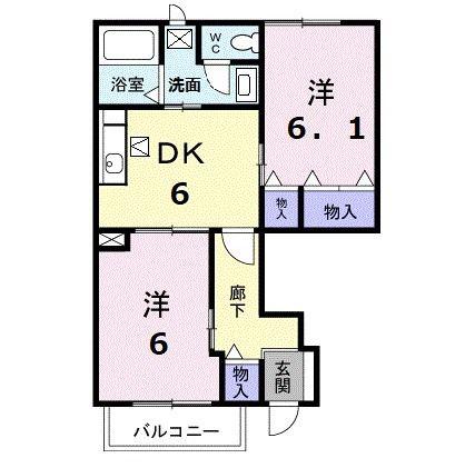 ミレニアムコートB(2DK/1階)の間取り写真