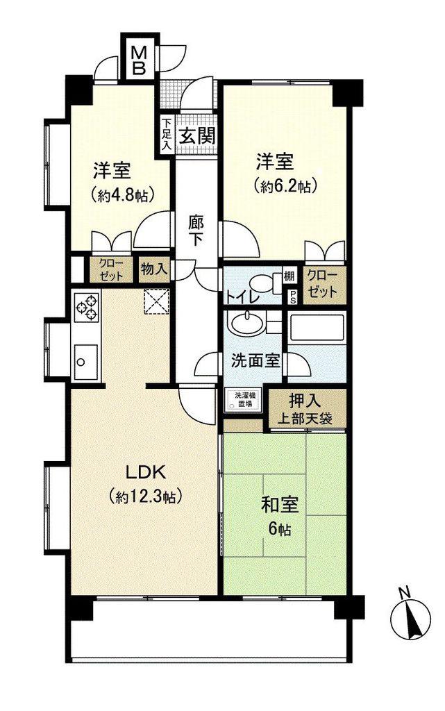 祇園西原パークホームズ(3LDK/3階)の間取り写真