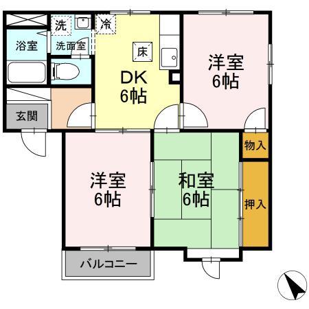 ビバフロイデ A棟(3DK/2階)の間取り写真