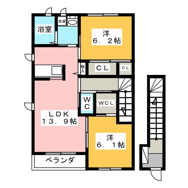 マーベラス・ヴィラ B(2LDK/2階)の間取り写真
