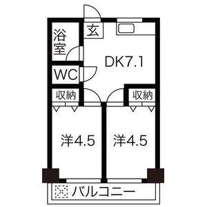 向陽ビル(2DK/6階)の間取り写真
