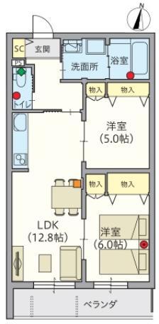 ヘーベルVILLAGE堀ノ内(2LDK/4階)の間取り写真
