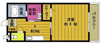 エクレール杵築O(1K/1階)の間取り写真