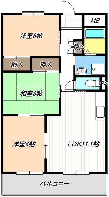 セブンスズキII(3LDK/1階)の間取り写真