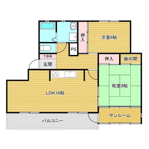 花見ヶ丘ハイツ(2LDK/1階)の間取り写真