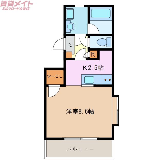 プリオール(ワンルーム/1階)の間取り写真