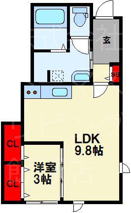 イーヴス上三緒 A棟(1LDK/1階)の間取り写真