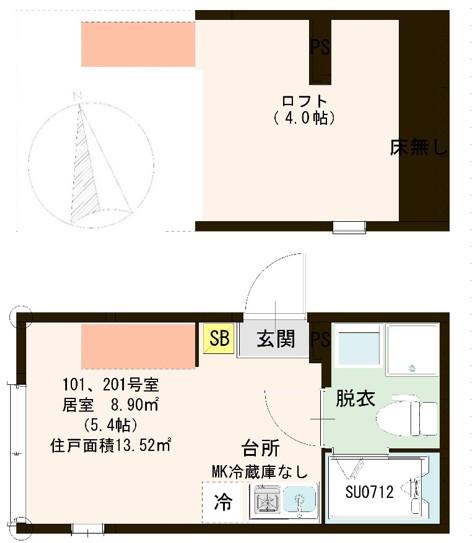 ハーモニーテラス東金町VI(ワンルーム/2階)の間取り写真