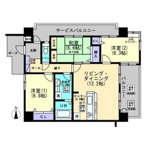 ダイヤモンドフォーラム大供(3LDK/7階)の間取り写真